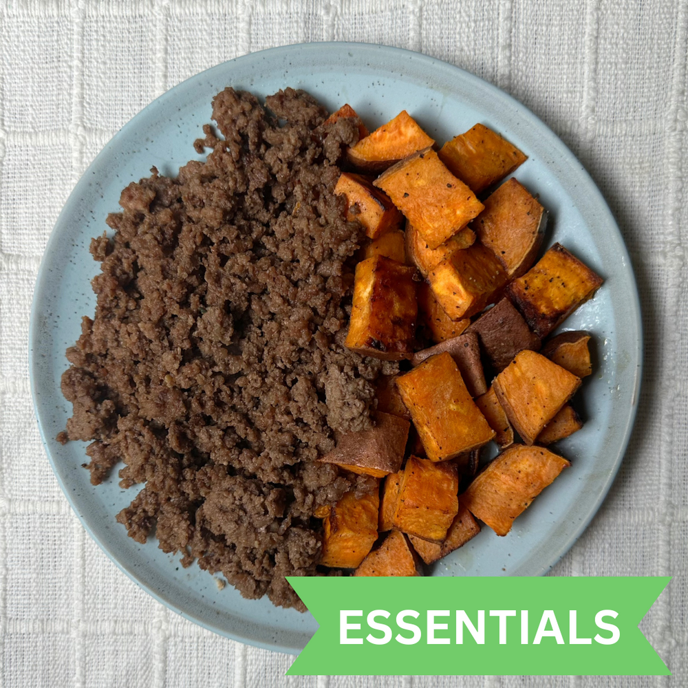 ESSENTIALS: Local Ground Beef and Roasted Sweet Potatoes (GF, DF)