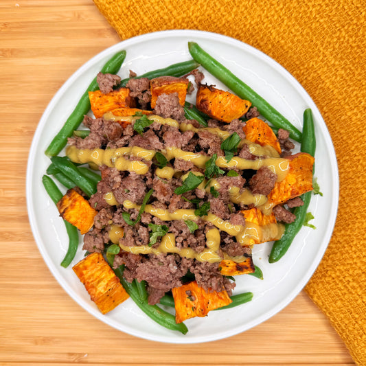 Honey Dijon Beef & Roasted Sweet Potatoes (GF)