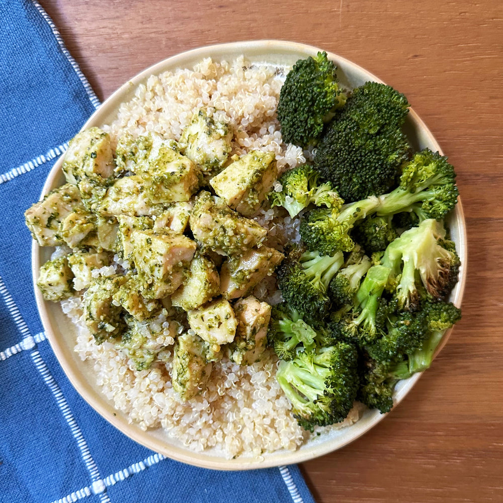Pesto Chicken with Quinoa and Roasted Broccoli (GF, DF)